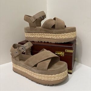 Ugg Aubrey Women's Platform Ankle Suede Sandals Sand Size 7
